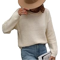 RanRui Womens crewneck honeycomb Sweater Long Sleeve Pullover Loose cotton Jumper