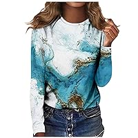 XHRBSI Women's Fashion Casual Long Sleeve Print Round Neck Pullover Top Blouse Ladies Tops and Blouses