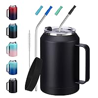32 oz Insulated Coffee Mug Tumbler - w/ Handle, 2-in-1 Straw & Chug Lid, Silicone Boot, Double Wall Vacuum Insulated Tumblers Cups 32oz, Leak Proof Stainless Steel Water Bottle Work Home Travel Mugs