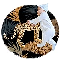 Baby Rug Leopard Leaves Kids Round Play Mat Infant Crawling Mat Floor Playmats Washable Game Blanket Tummy Time Baby Play Mat 27.6x27.6 inches