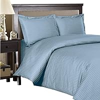 Royal Hotel's Striped Duvet Covers 100% Cotton Soft and Breathable Cotton 300 Thread-Count 3pc Duvet-Cover with Button Closure, Striped Comforter Cover Set, Twin/Twin XL Size, Light Blue