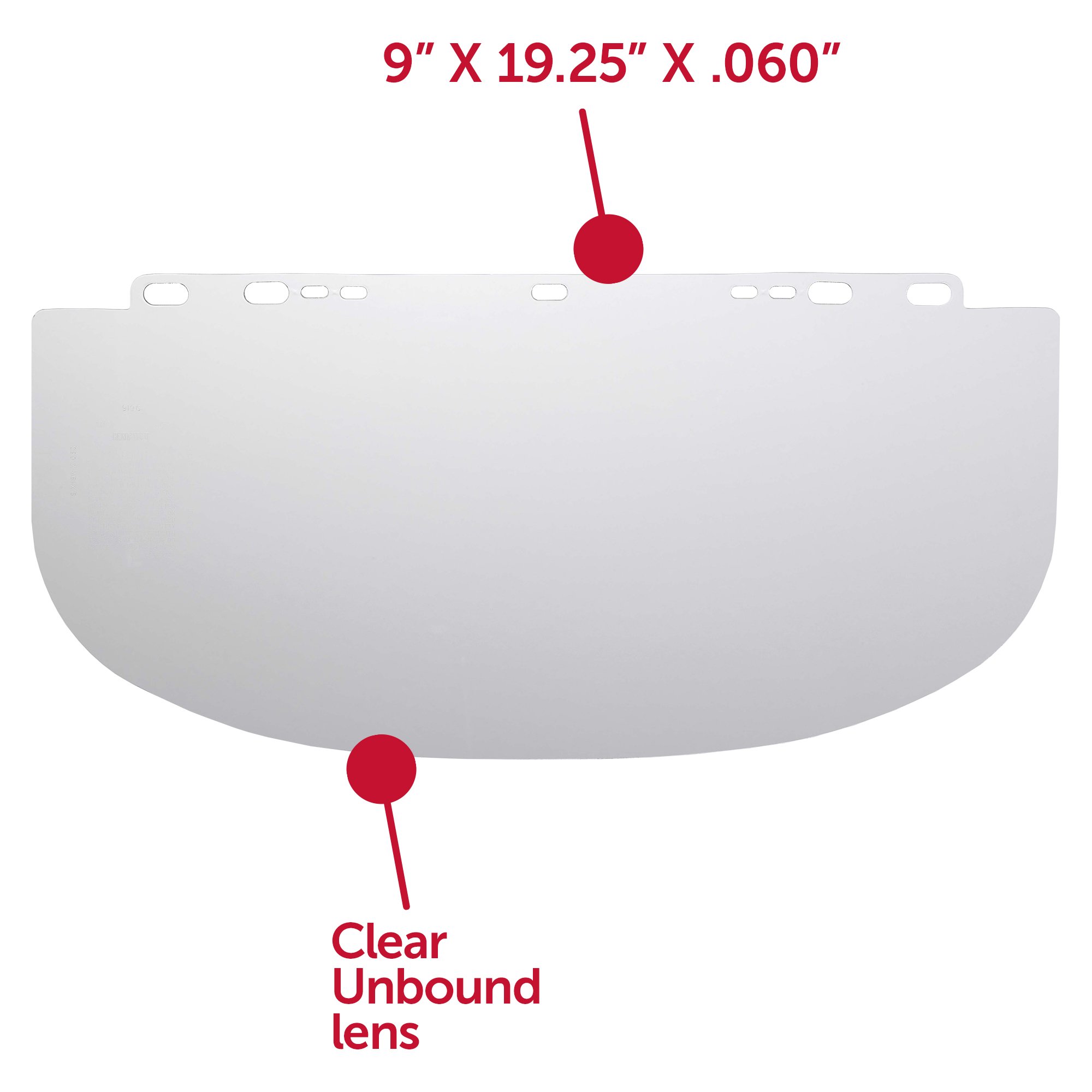 Jackson Safety Faceshield Window for Jackson Safety Headgear, 9” x 19.25” x 0.06”, Polycarbonate, Unbound, Clear, 29103