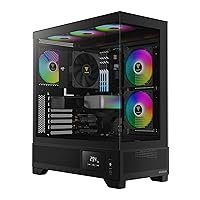 GAMDIAS RGB Mid Tower Gaming PC Case with Display - ATX Desktop Case w/Tempered Glass & 3 Built-in 120mm ARGB PWM Fans & Compatible with RX40 Series GPU, Atlas M1