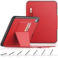 SEYMAC stock iPad 10th Generation Case 10.9'', Strong Magnetic Auto Sleep Shockproof Case with Absorbing Multi-Angles Stand, Pen Holder, Card Slot for iPad 10.9 Inch 2022 (Red)