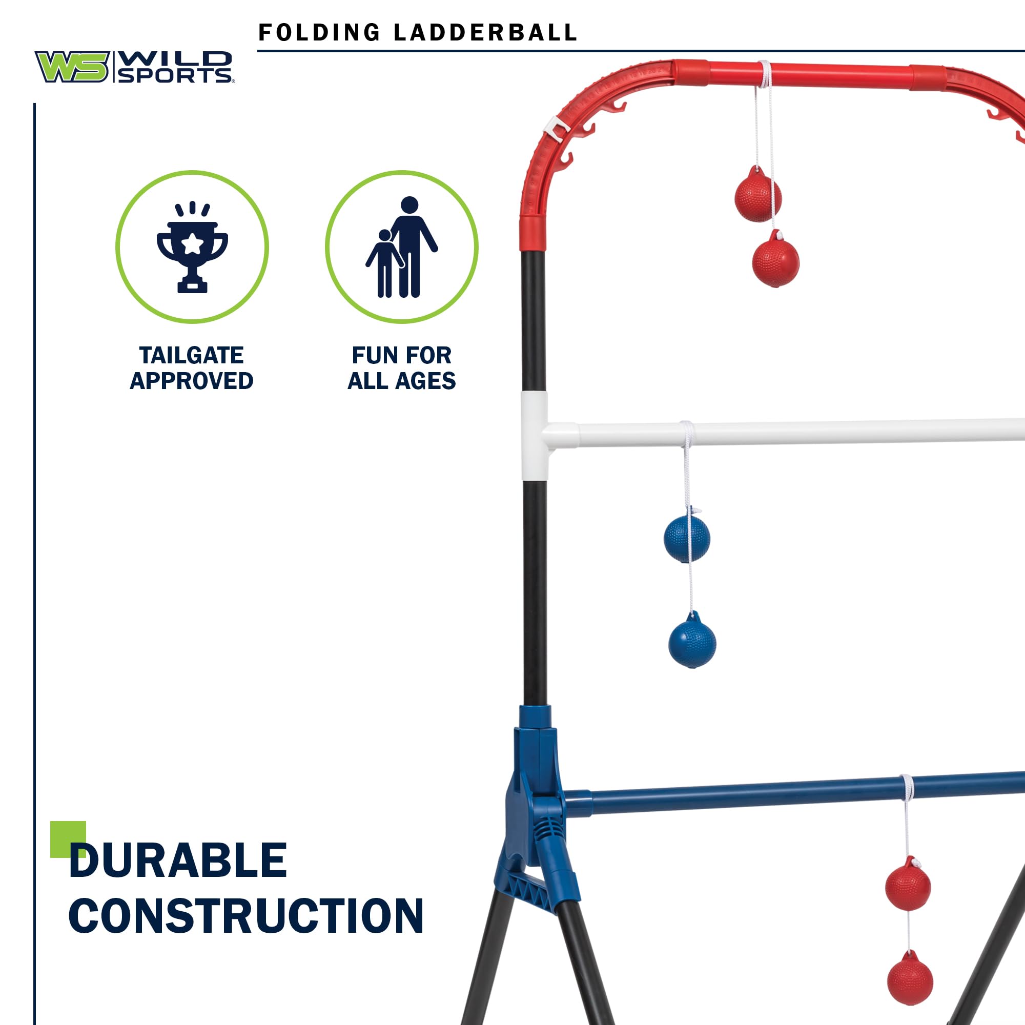 Wild Sports Folding Ladderball Set - Lightweight and Portable Outdoor Game - Includes 6 Bolos