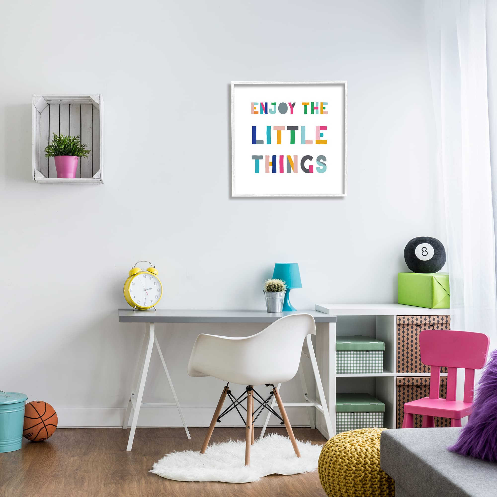 Stupell Industries Enjoy Little Things Kids' Motivational Phrase Block Typography, Designed by CAD Designs White Framed Wall Art, 24 x 24
