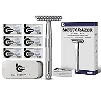 Matte Silver Upgrade Open Comb Design Safety Razor Kit, Includes 1 Safety Razor with 10 Blades and 1 Razor Blade Bank with 30 Blades