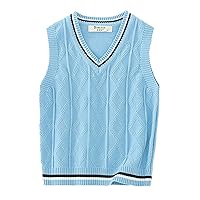 FEESHOW Boys Kids Girls Thermal Warm Sweater Vest V Neck Sleeveless School Uniform Knit Trim Cardigan