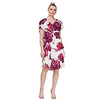 S.L. Fashions Women's Plus Size Short Sleeve Floral Print Pebble Tier Dress