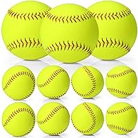 Lewtemi 12 Pack Softball Bulk Yellow Sports Practice Softballs Official Size and Weight Slowpitch Softball with 1 Mesh Bag Unmarked Leather Covered Youth Fastpitch Games Practice Training