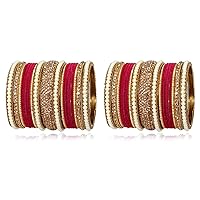 Indian Traditional Bollywood 1k Gold Plated 38 Pcs Velvet Bangle Bracelet Set Ethnic 19 Color Bridal Wedding Wear Churi Jewelry