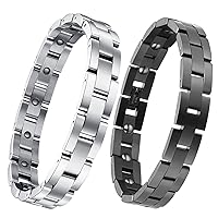 Feraco Magnetic Bracelets for Men Arthritis Pain Relief Sleek Titanium Stainless Steel Magnetic Therapy Bracelet with Removal Tool (Pack of 2)