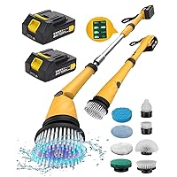 Qimedo Electric Spin Scrubber with Two Batteries, 1200 RPM High Power Electric Scrubber for Cleaning, Shower Cordless Cleaning Brush with LED Display for Bathtub Grout Tile Floor (8 Brushes)