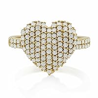 Womens Heart Shape Cubic Zirconia Engagement Promise Ring in 14k Yellow Gold Finish