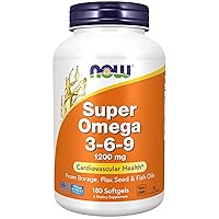 NOW Supplements, Super Omega 3-6-9 1200 mg with a blend of Fish, Borage and Flax Seed Oils, 180 Softgels