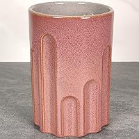 16 oz Round Indented Stoneware Ceramic Handless Mug, Stoneware Coffee/Tea Cup (Red & Gray)