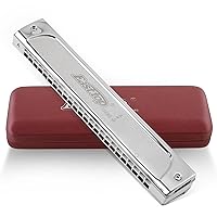 Tremolo Harmonica Key of A, 24 Holes Professional Tremolo Mouth Organ T2406S Harmonica For Adults, Professionals and Students