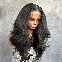 Double Texture Kinky Straight And Body Wave 13x6 HD Transparent Lace Frontal Wig Pre Plucked With Baby Hair Brazilian Remy Human Hair Glueless Wig Ready To Wear 180 Density Yaki Straight Wigs 18Inch