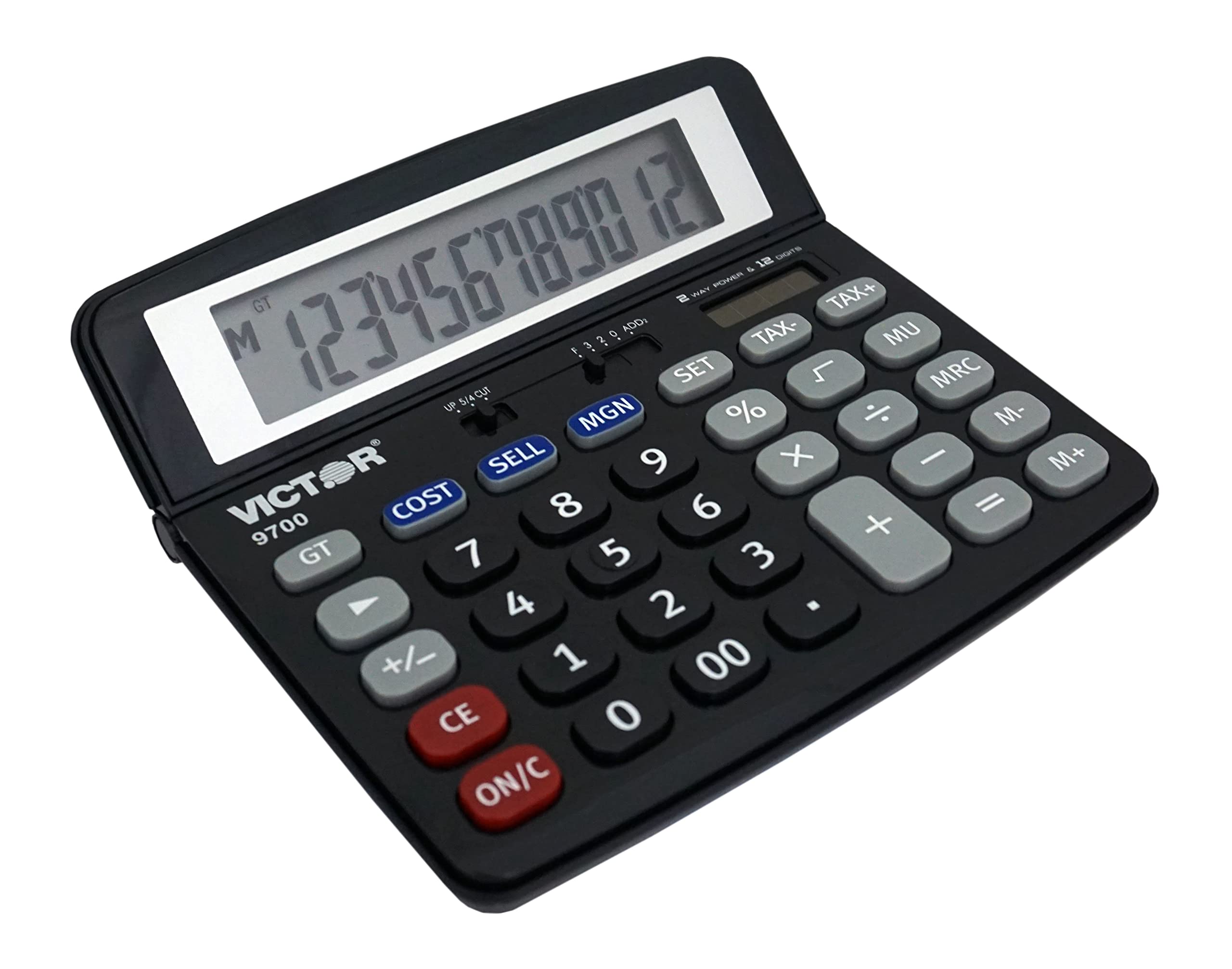 Victor 9700 12-Digit Standard Function Business Calculator, Battery and Solar Hybrid Powered Tilt LCD Display, Great for Home and Office Use, Black