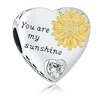 925 Sterling Silver Sunflower Charms Fit Pandora Charms Bracelet Forever In My Heart Fit Wife Daughter Mother's Day Christmas Birthday Gift
