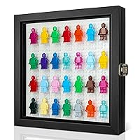 Minifigure Display Case for Collectibles, Shadow Box Frame with Foot Supports for Building Block Mini Figures Collection, Showcase Wall Hanger Display Cabinet Holds Up to 28 Miniatures