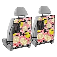 Lemon Leaves Pink Kick Mats Back Seat Protector Waterproof Car Back Seat Cover for Kids Backseat Organizer with Pocket Protect from Mud Scratches Dirt, 2 Pack, Car Accessories