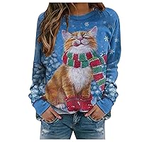 Christmas Shirts,Women's Fashion Casual Long Sleeve Christmas Print Round Neck Pullover Sweatshirts Top Blouse
