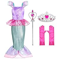 Little Girls Mermaid Princess Costume for Girls Dress Up Party with Gloves,Crown Mace 3-10 Years