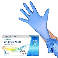 Superb Blue Nitrile Powder Free Examination Gloves, Single Use, X-Large, 100 Pack, Latex Free, Powder Free, Non-Sterile, Disposable, Textured Fingertips, Beaded Cuff, Synthetic Nitrile Rubber (NBR)