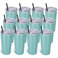VEGOND 20oz Tumbler Bulk with Lid and Straw 12 Pack, Stainless Steel Vacuum Insulated Tumbler, Double Wall Coffee Cup Travel Mug, River Green