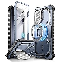 i-Blason Armorbox for Samsung Galaxy S24 Plus Case with Camera Cover Stand, [Wireless Charging Compatible] Full-Body Rugged Protective S24+ Case with Built-in Screen Protector & Kickstand (Blue)