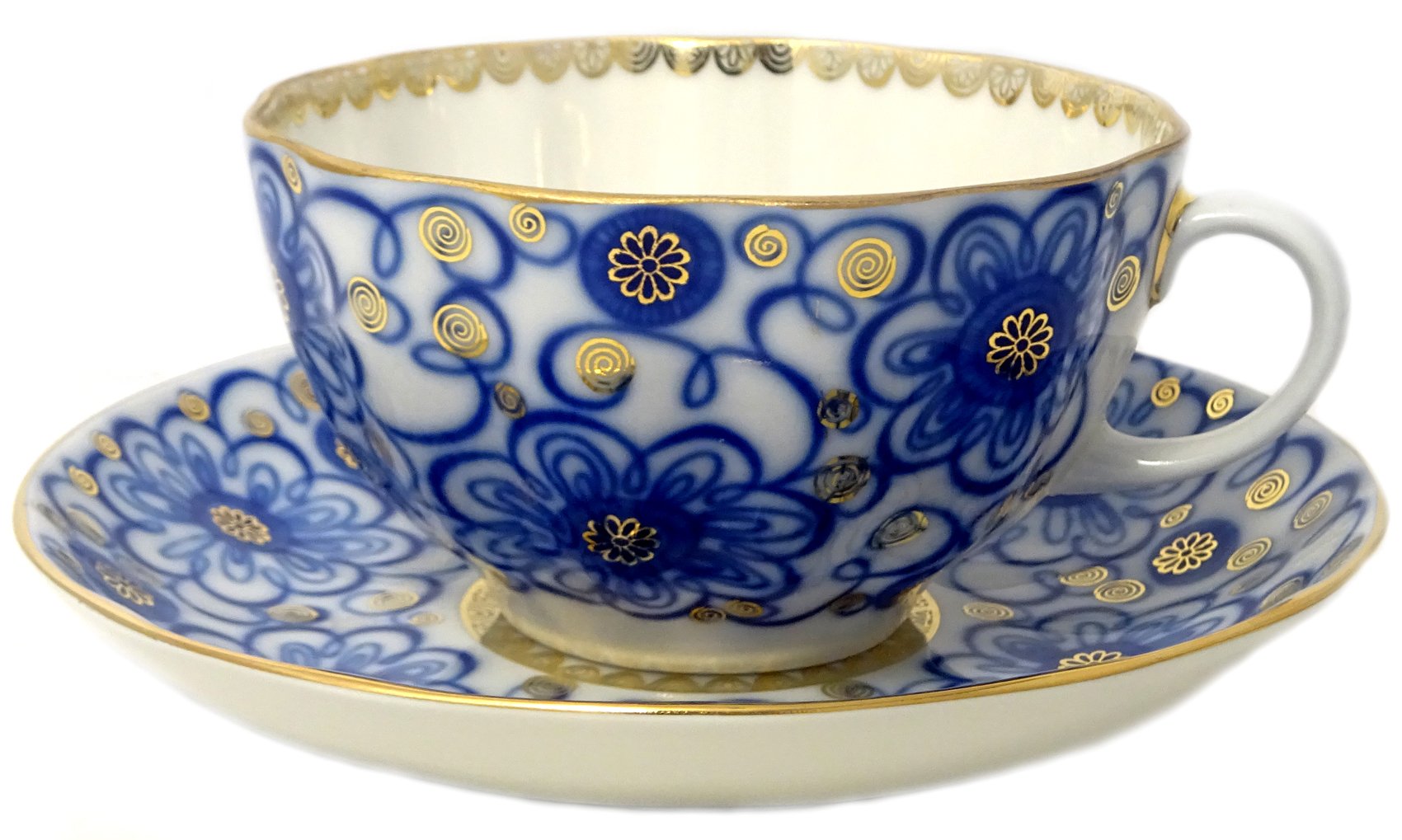 Lomonosov Porcelain Tea Set 2 Pc Cup and Saucer Bindweed Morning Glory 8.45 oz/250 ml