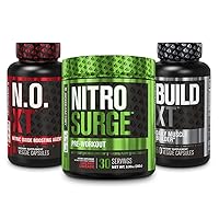 Jacked Factory Nitrosurge Pre Workout, N.O. XT Nitric Oxide Supplement & Build-XT Daily Muscle Builder Bundle