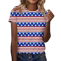 American Flag Shirt Women Patriotic 4th of July Graphic Summer Plus Size Tee Shirts Star Stripes Tops