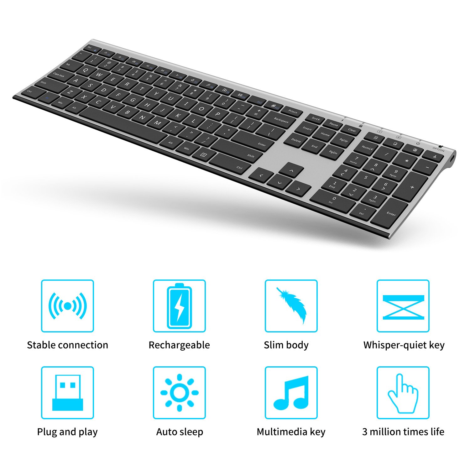 Wireless Keyboard and Mouse, Vssoplor 2.4GHz Rechargeable Compact Quiet Full-Size Keyboard and Mouse Combo with Nano USB Receiver for Windows, Laptop, PC, Notebook-Dark Gray