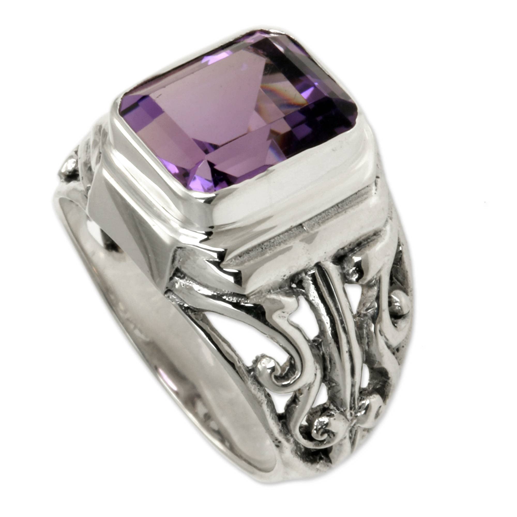 NOVICA Handmade Men's Amethyst Ring .925 Sterling Silver Purple Single Stone Indonesia Birthstone 'Wisdom Warrior'