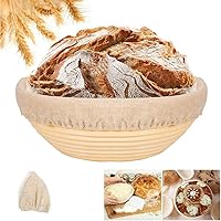 10 inch Bread Proofing Basket, Round Bread Banneton Proofing Basket & Liner Brotform Dough Rising Handmade 100% Nature Rattan Sourdough Bread Baking Kit For Professional Beginners Home Bakers