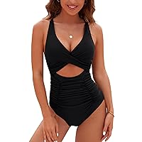 Blooming Jelly Womens One Piece Swimsuits Push Up Tummy Control Bathing Suits V Neck Cutout Modest Swim Suits 2024