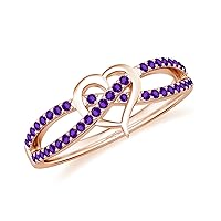 Natural 1mm Amethyst Criss Cross Promise Ring Heart Shaped for Women Girls in Sterling Silver / 14K Solid Gold