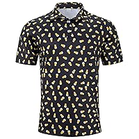 Men Golf Polo Shirts Short Sleeve 3D Printed Dry Fit Moisture Wicking 4-Way Stretch Summer Athletic Polo Shirts