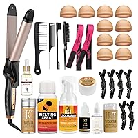 Hot Comb Set 31 Pcs, Electric Hair Straightener Comb Curling Iron for Natural Black Hair Wigs Pressing Combs with Wig Glue Hair Wax Stick Set, Rat Tail Comb ＆Salon Clips