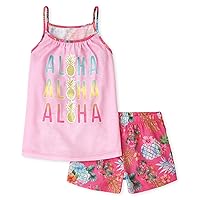 The Children's Place Girls' Sleeveless Tank Top and Short 2 Piece Pajama Set, Aloha Pineapples, Small