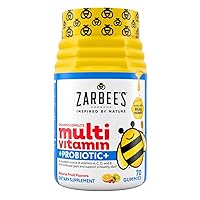 Zarbee's Kid's Complete Daily Multivitamin + Probiotic Gummies with Vitamins A B C D E & zinc for Digestive Health Easy To Chew, Natural Fruit 70 Count