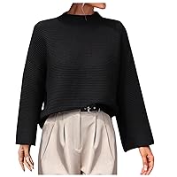 Womens Crewneck Rib Knitted Sweater Solid Color Batwing Long Sleeve Pullover Jumper Top Loose Oversized Sweaters