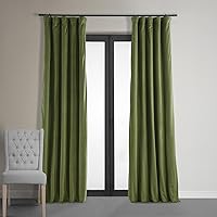 HPD Half Price Drapes Signature Velvet Thermal Blackout Curtains for Living Room 96 Inch Long (1 Panel) Rod Pocket Insulated Blackout Curtains for Bedroom Window Curtains, 50W x 96L, Basque Green