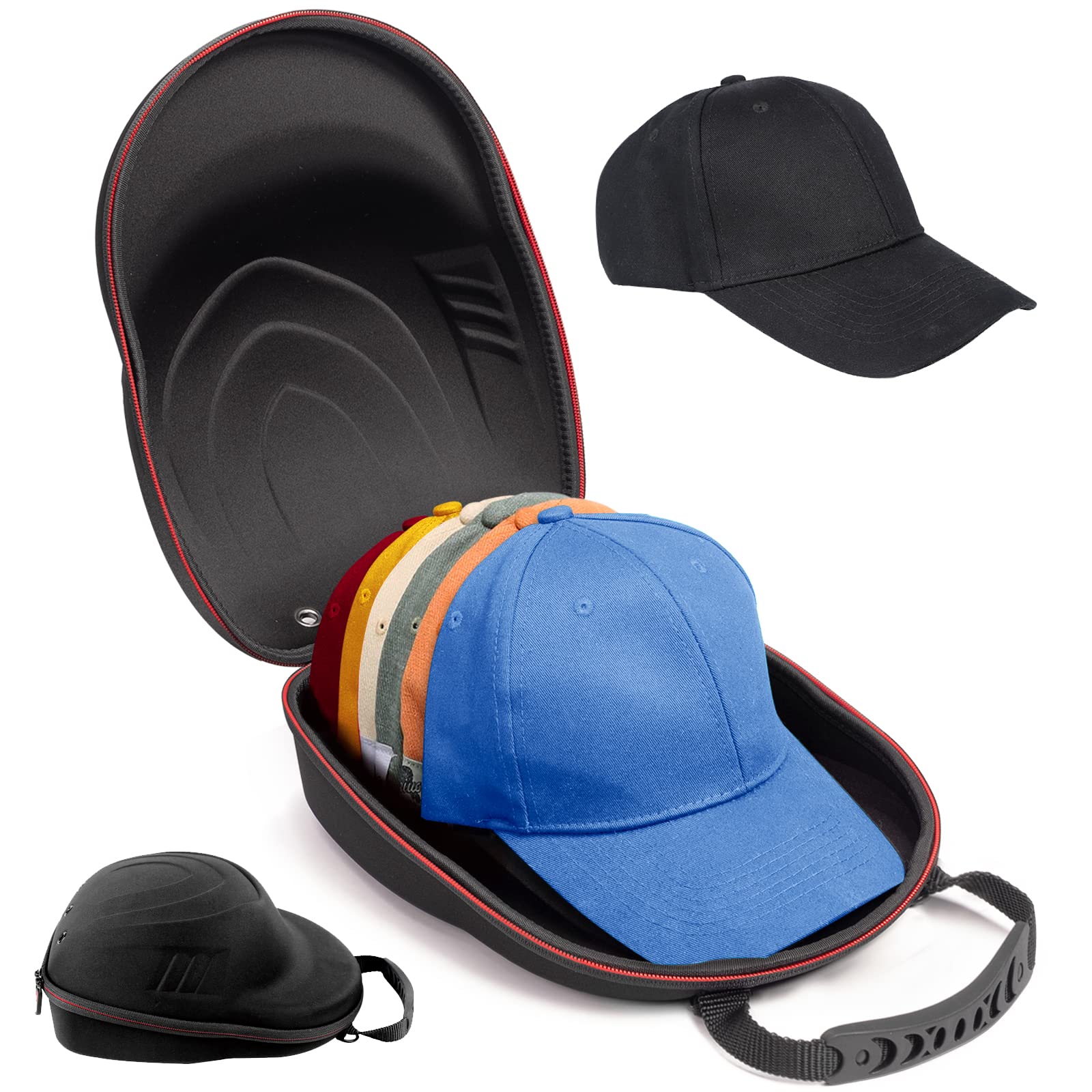 Glamgen Hard Hat Case for Baseball Caps,Hat Carrier Travel Case with One Black Baseball Cap and Adjustable Shoulder Strap,Hat Organizer Holder Bag for 6 Baseball Caps