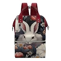 Cute Rabbit Flower Travel Backpack Diaper Bag Lightweight Mommy Bag Shoulder Bag for Men Women, 0ne size