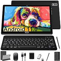 Tablet 10 Inch Android 11 Tablets, 2 in 1 Tablet PC with 4+64/128GB Storage Octa-Core, Dual Sim Card Slots Support 4G Cellular Tablet with Keyboard,13MP Camera, 6000mAh Battery, GPS, Bluetooth, WiFi