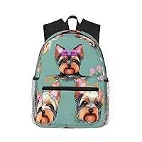 Yorkie Floral Print Backpack For Women Men, Laptop Bookbag,Lightweight Casual Travel Daypack