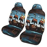 Cartoon Pirate Ship Car seat Covers Front seat Protectors Washable and Breathable Cloth car Seats Suitable for Most Cars